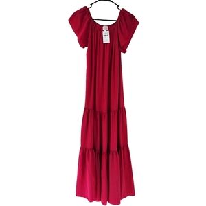Soler Women's Magenta Flutter Sleeve Tiered Maxi Dress - M/L